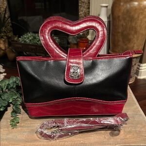 Marlo Heart Handle Black and Red Women's Bag. Long Strap included.